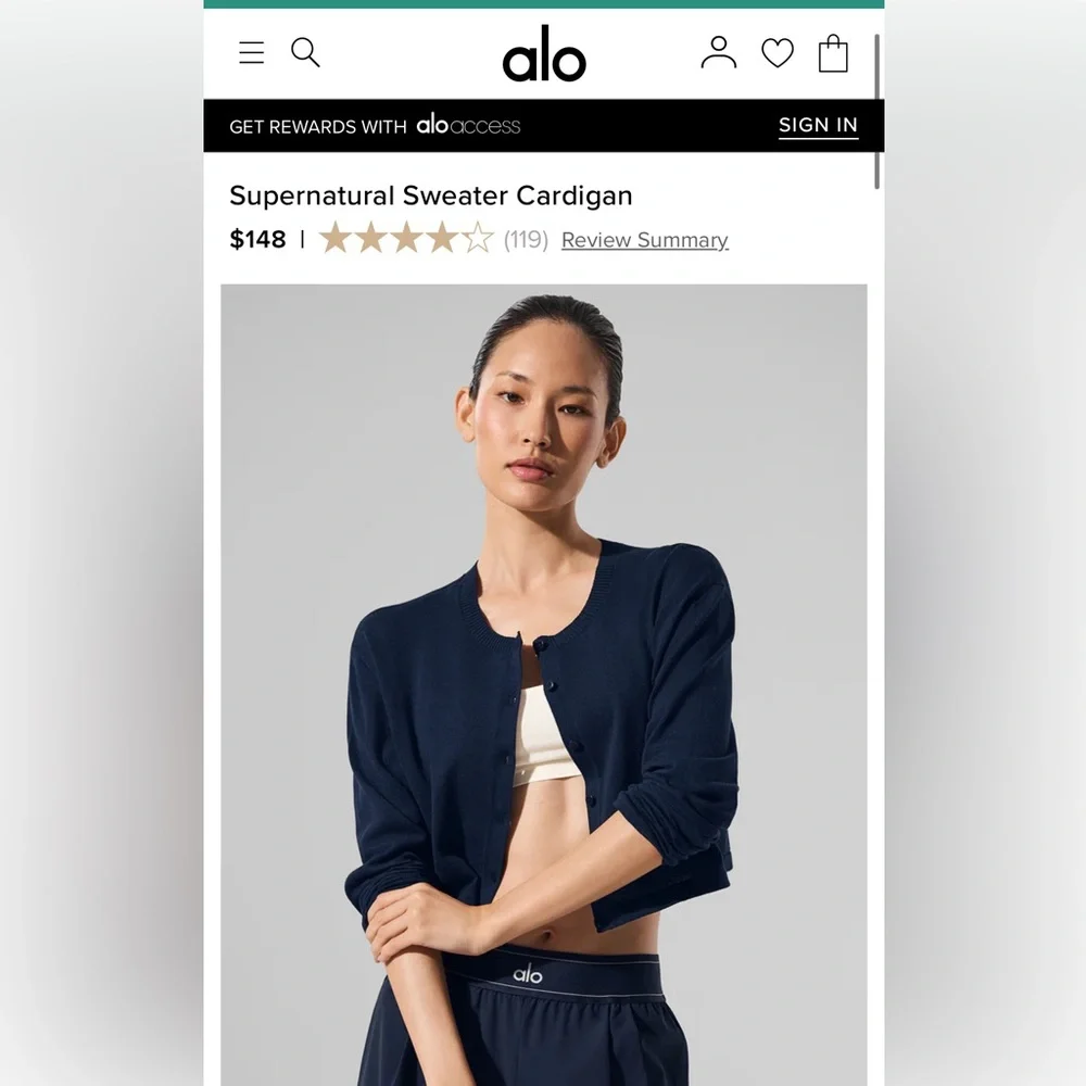 Alo Yoga Supernatural Navy Cropped Sweater Cardigan Small